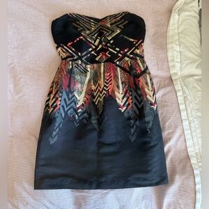 Ecote Strapless Dress with Black and Multicolor Pattern